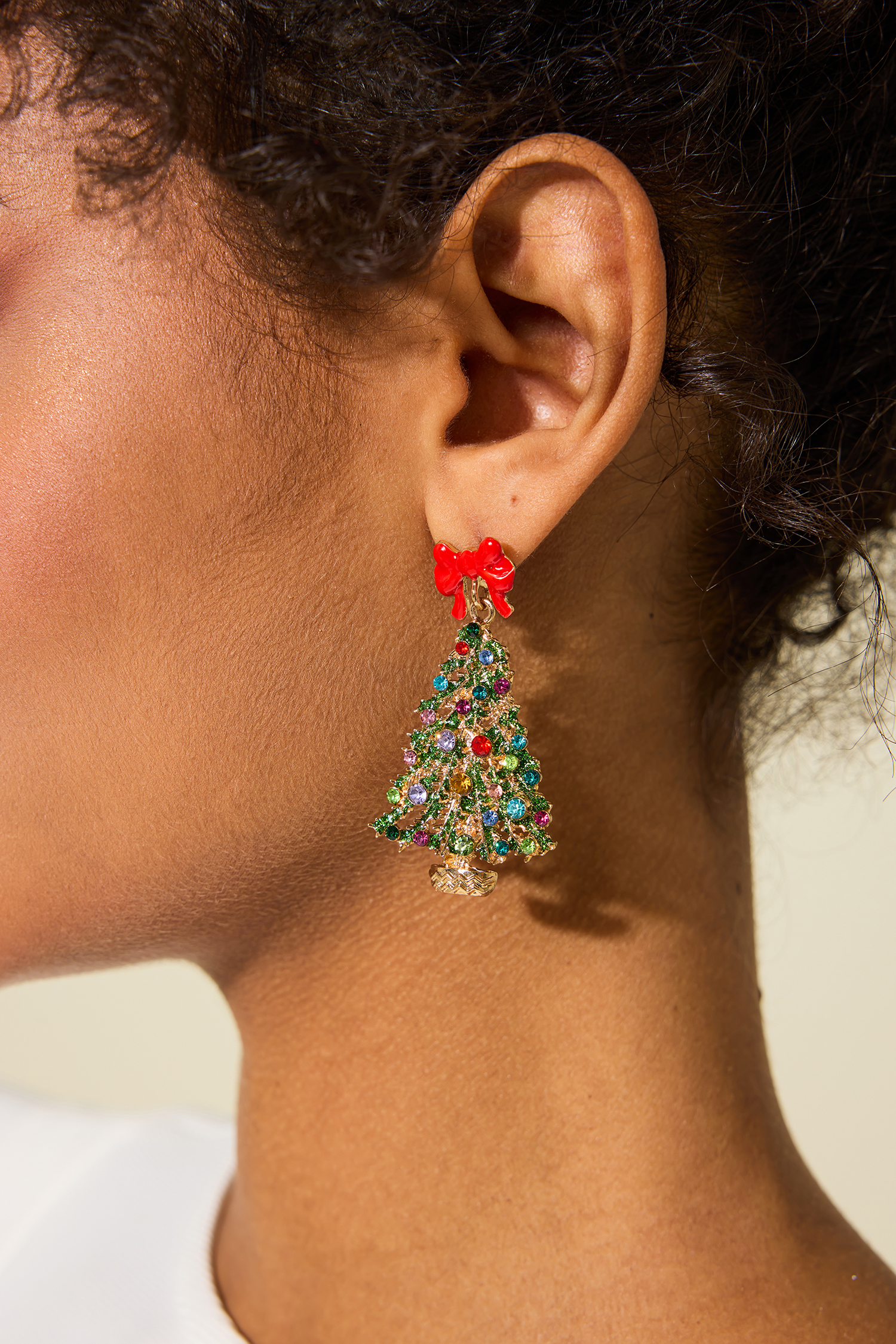 Rhinestone Christmas Tree Shape Earrings