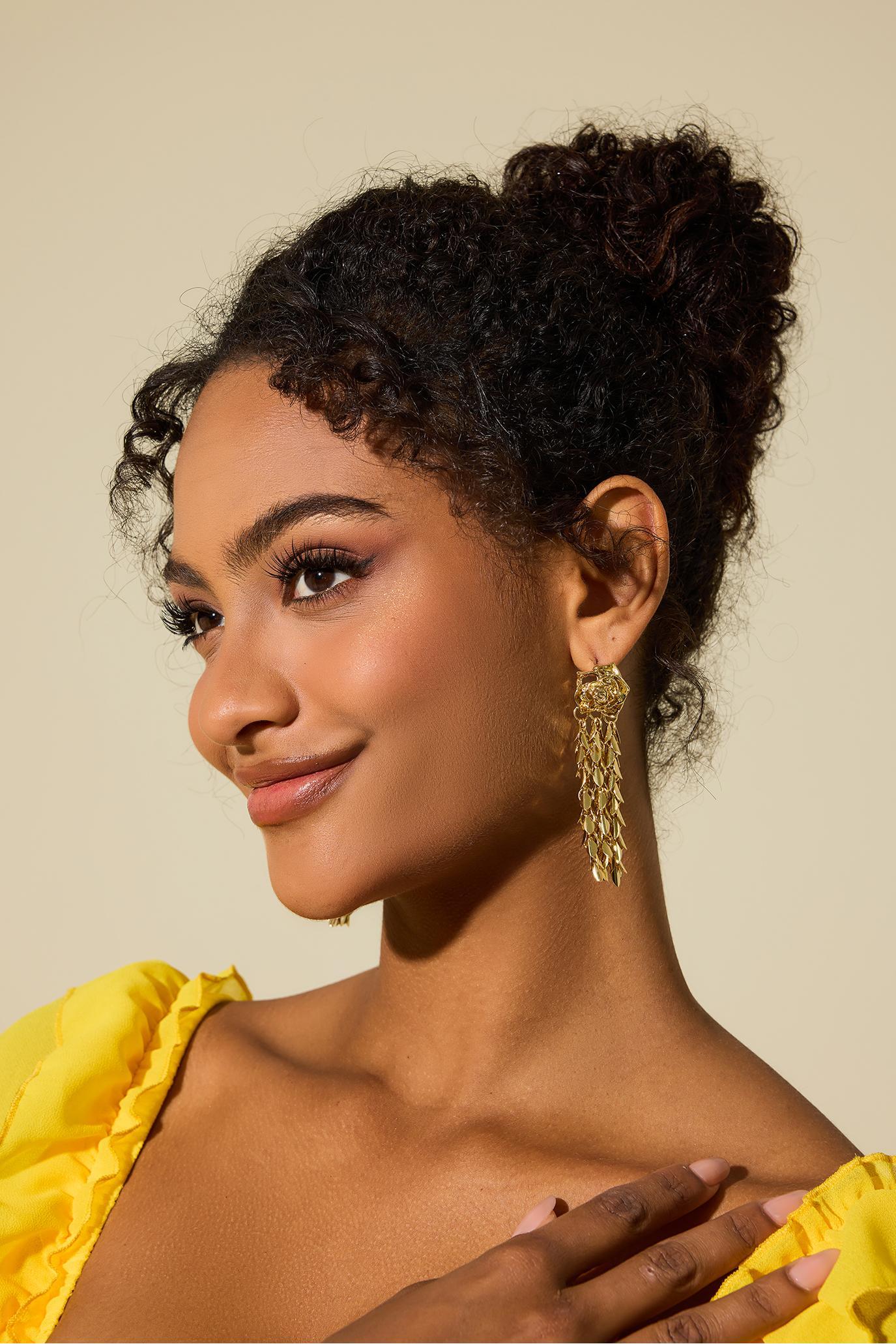 Metal Flower Shape Leaf shape Tassel Drop Earrings