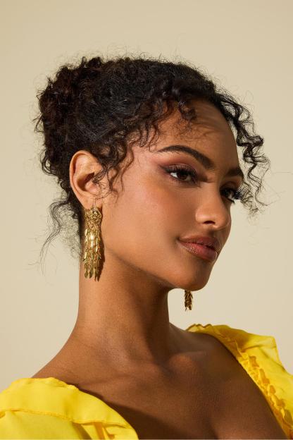 Metal Flower Shape Leaf shape Tassel Drop Earrings