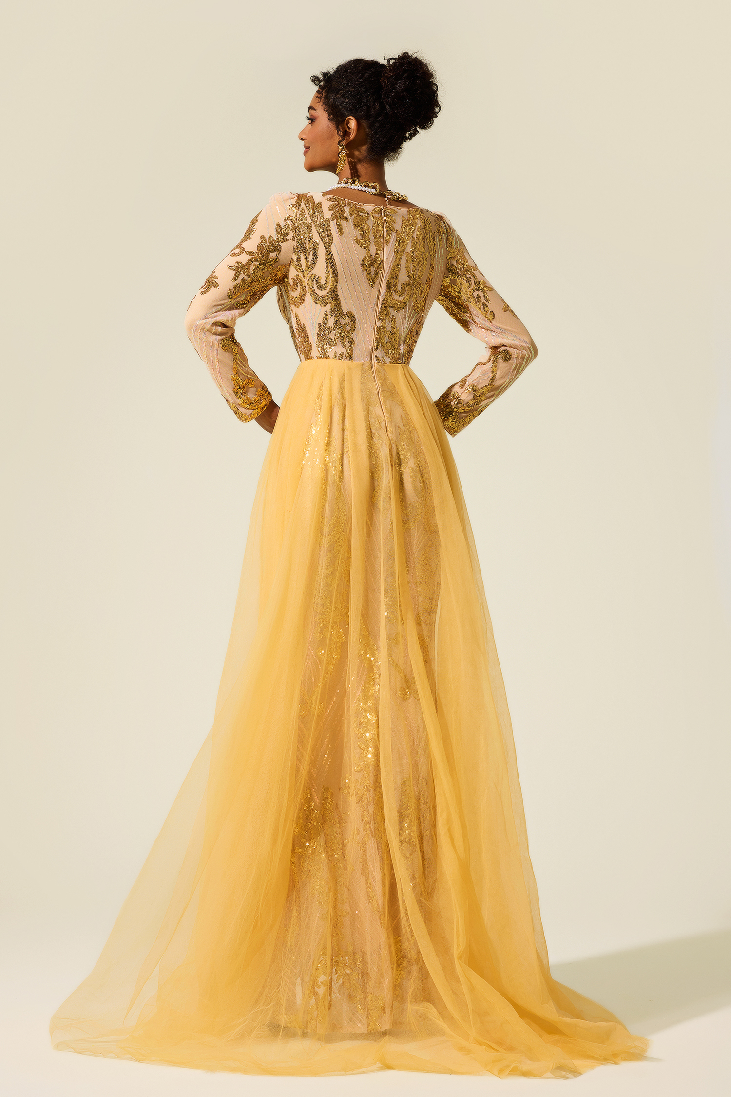 Sequin V-Neck Long Sleeve Cape Maxi Dress