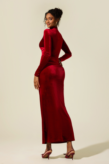 Solid Velvet Knotted Midi Dress