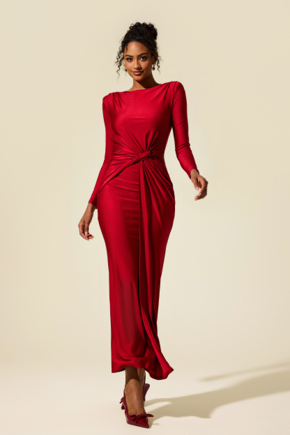 Jersey Solid Ruched Midi Dress
