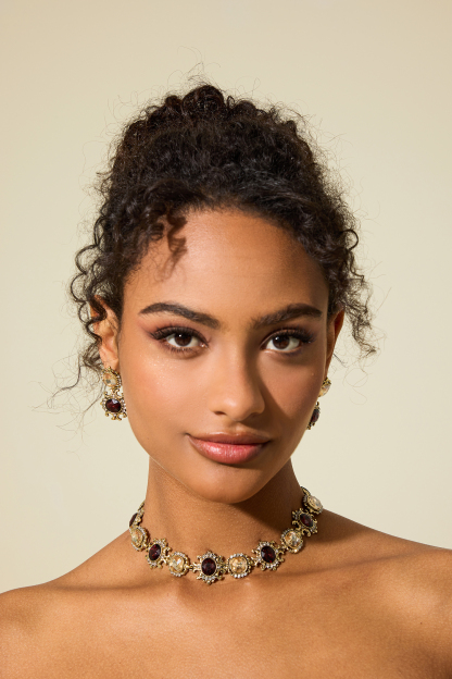 Imitation Gemstone Faux Diamond Choker &Stud Earrings Set