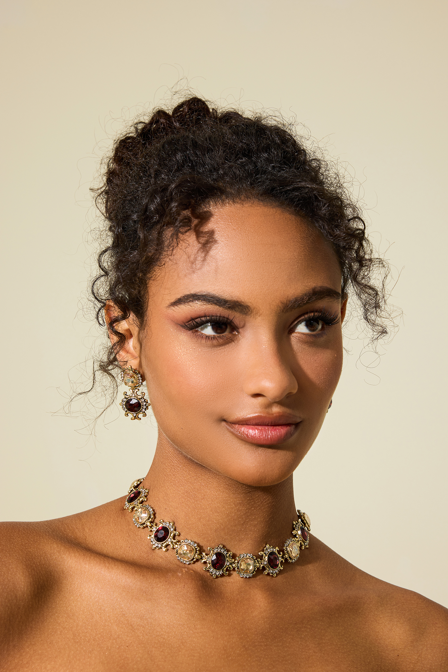 Imitation Gemstone Faux Diamond Choker &Stud Earrings Set