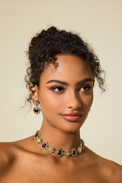 Imitation Gemstone Faux Diamond Choker &Stud Earrings Set