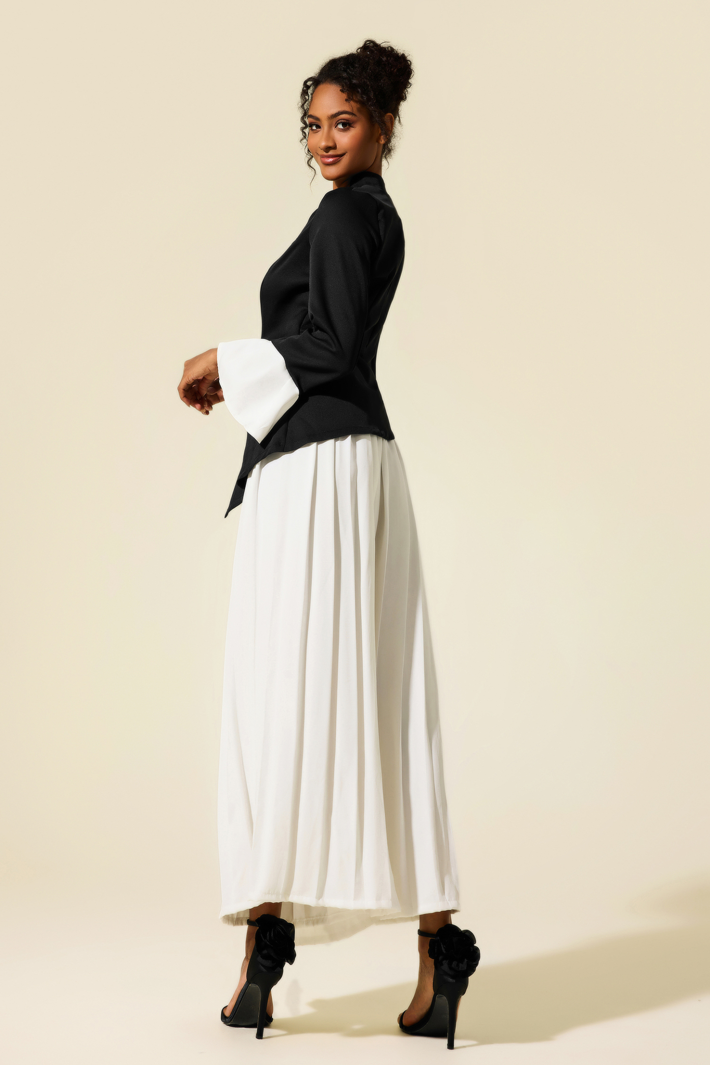 Bell Sleeve V-Neck Blazer & Solid Pants Set