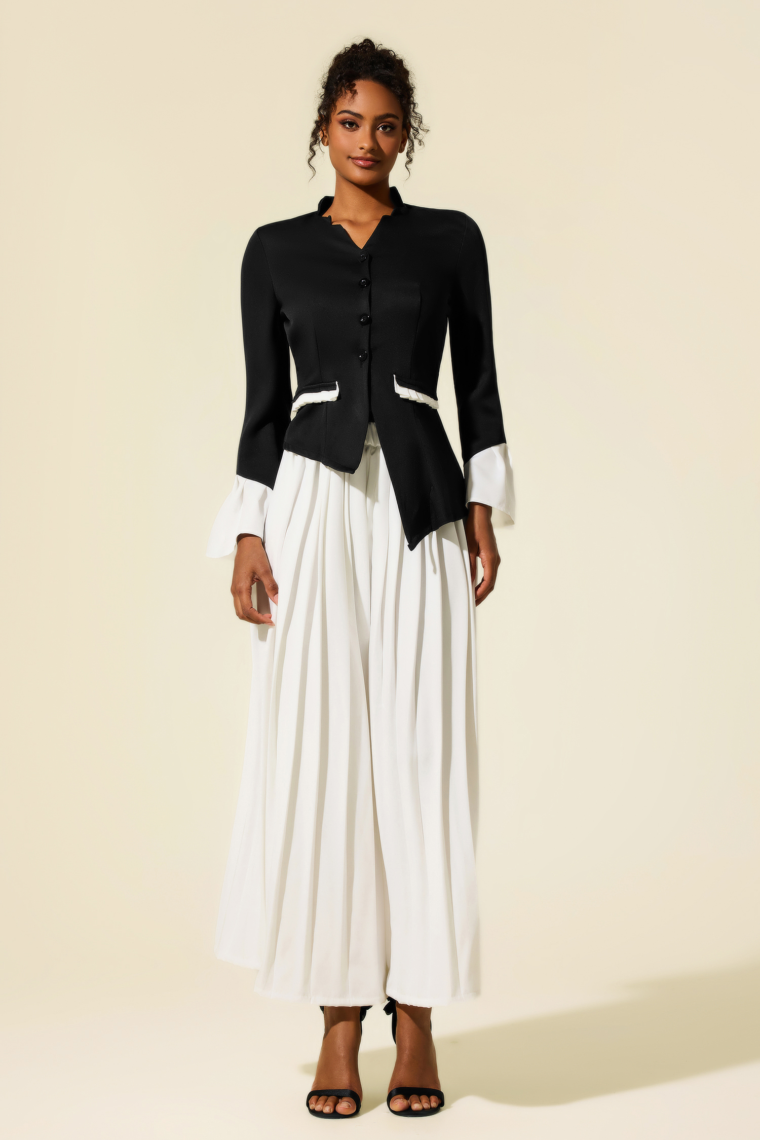 Bell Sleeve V-Neck Blazer & Solid Pants Set