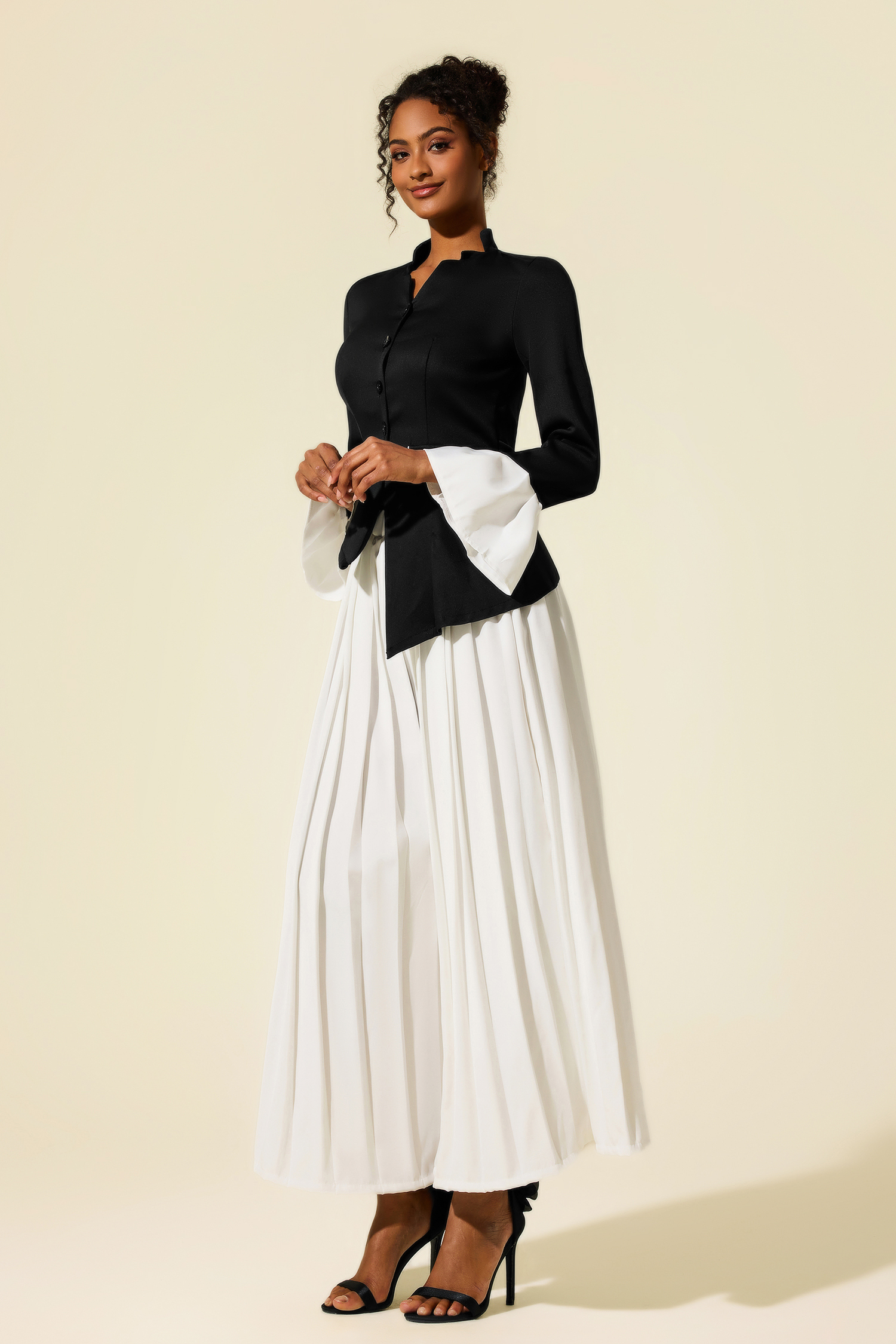 Bell Sleeve V-Neck Blazer & Solid Pants Set