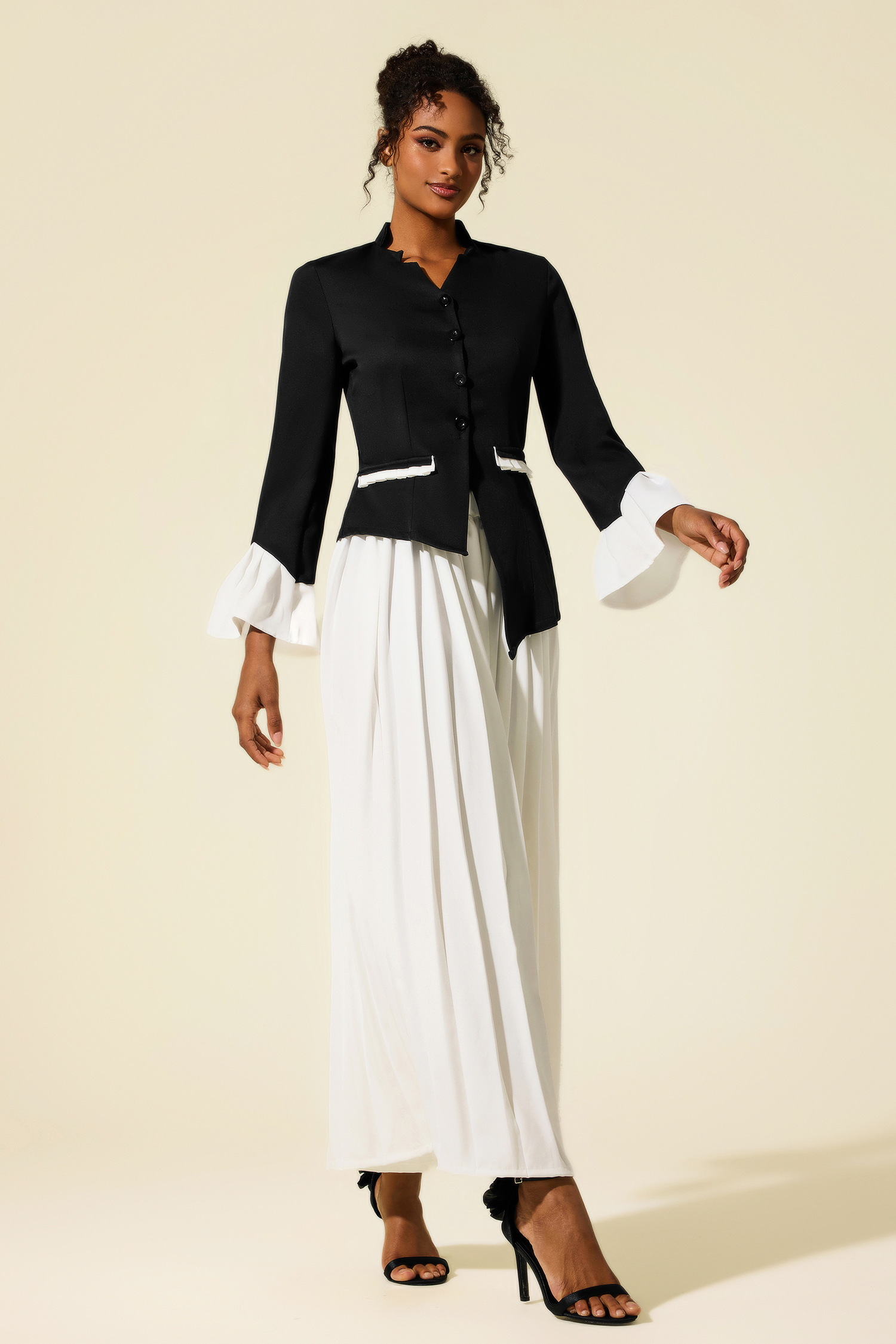 Bell Sleeve V-Neck Blazer & Solid Pants Set