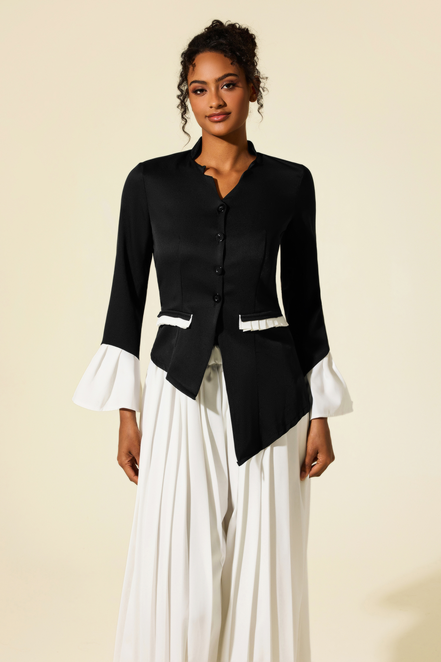 Bell Sleeve V-Neck Blazer & Solid Pants Set