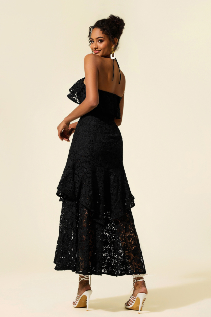 Lace Halter Neck Large Hemline Maxi Dress