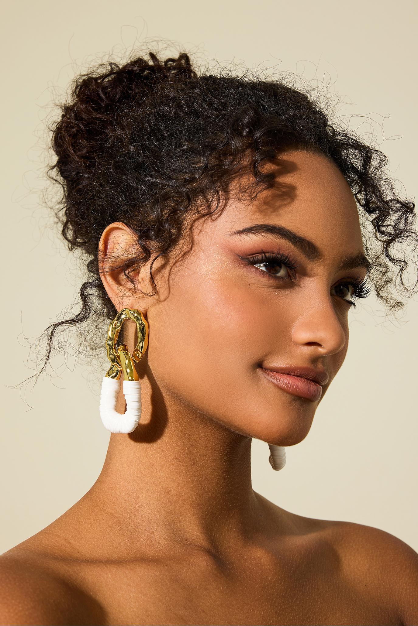 Oval Metal Contrast Color Drop Earrings