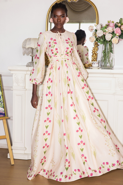 Floral Print Long Sleeve Maxi Dress