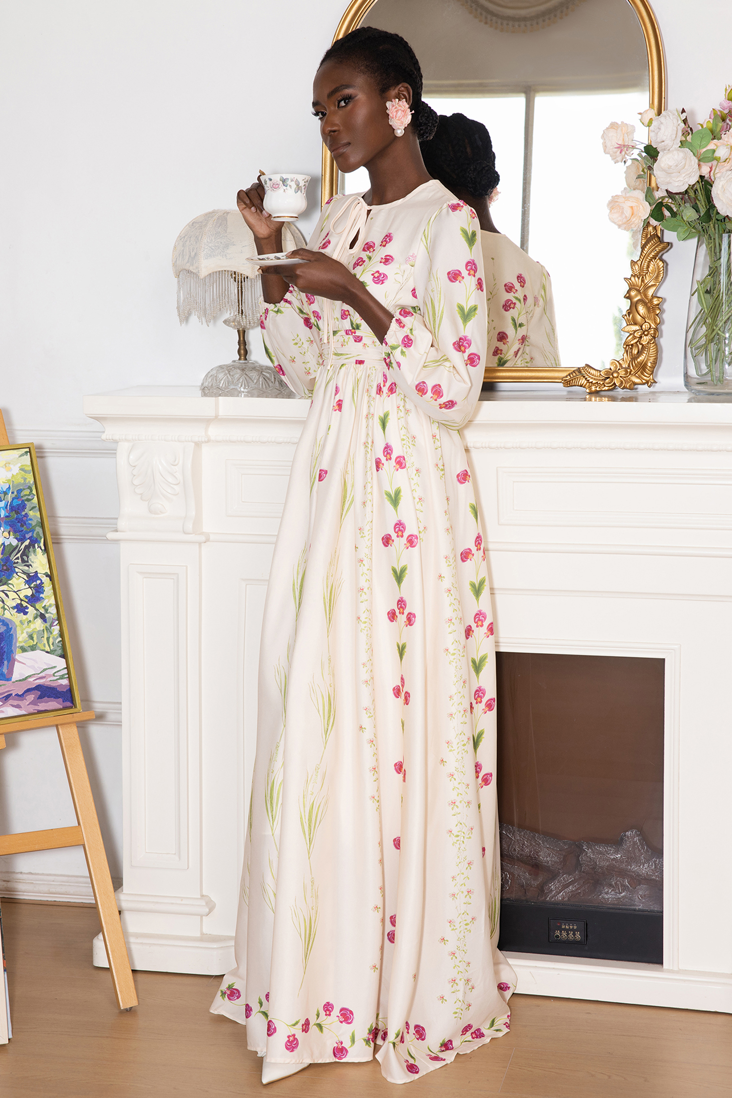 Floral Print Long Sleeve Maxi Dress