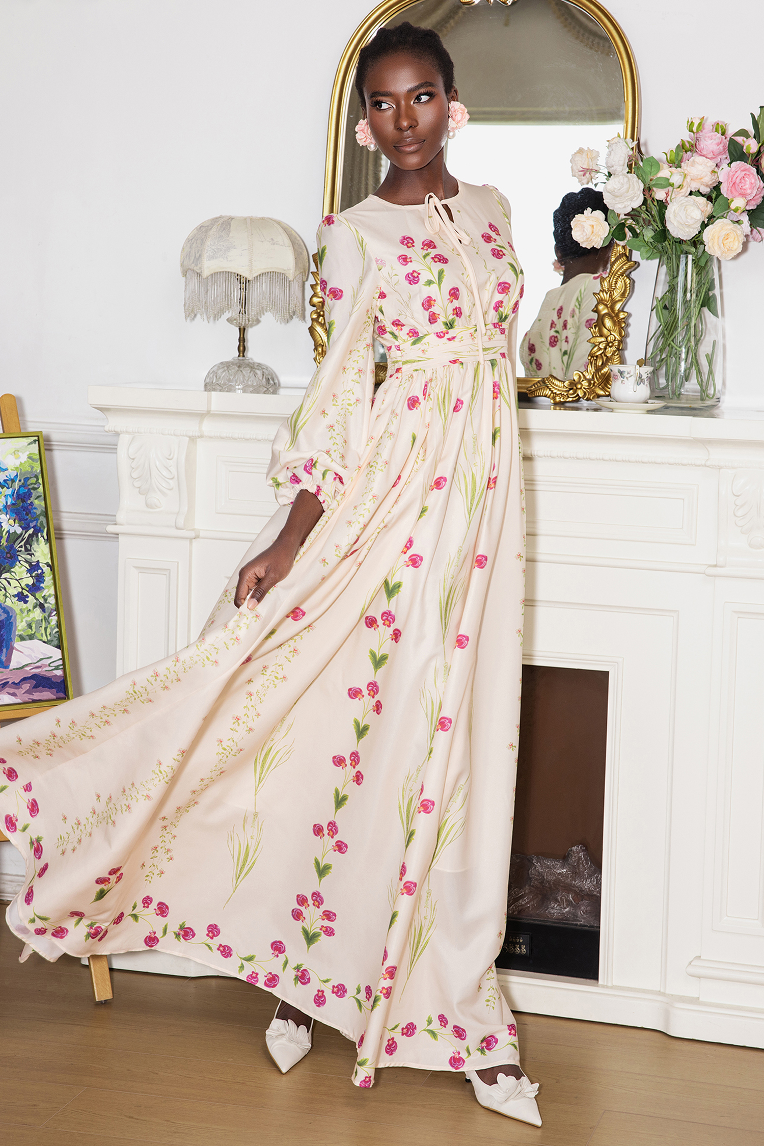 Floral Print Long Sleeve Maxi Dress