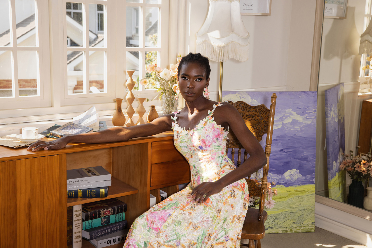 Floral Embroidered Lace Midi Dress