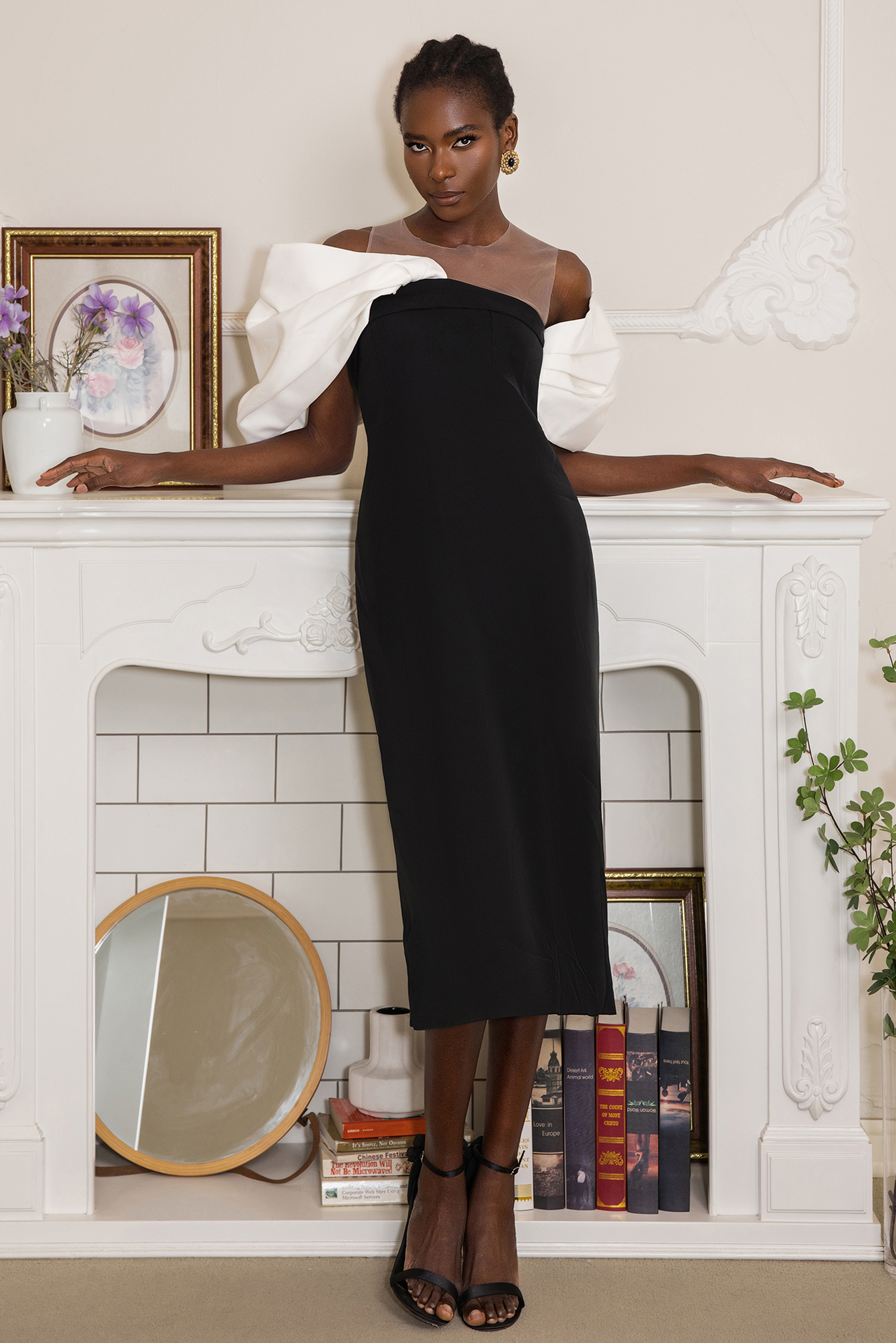 Bow Off-Shoulder Asymmetrical Midi Dress