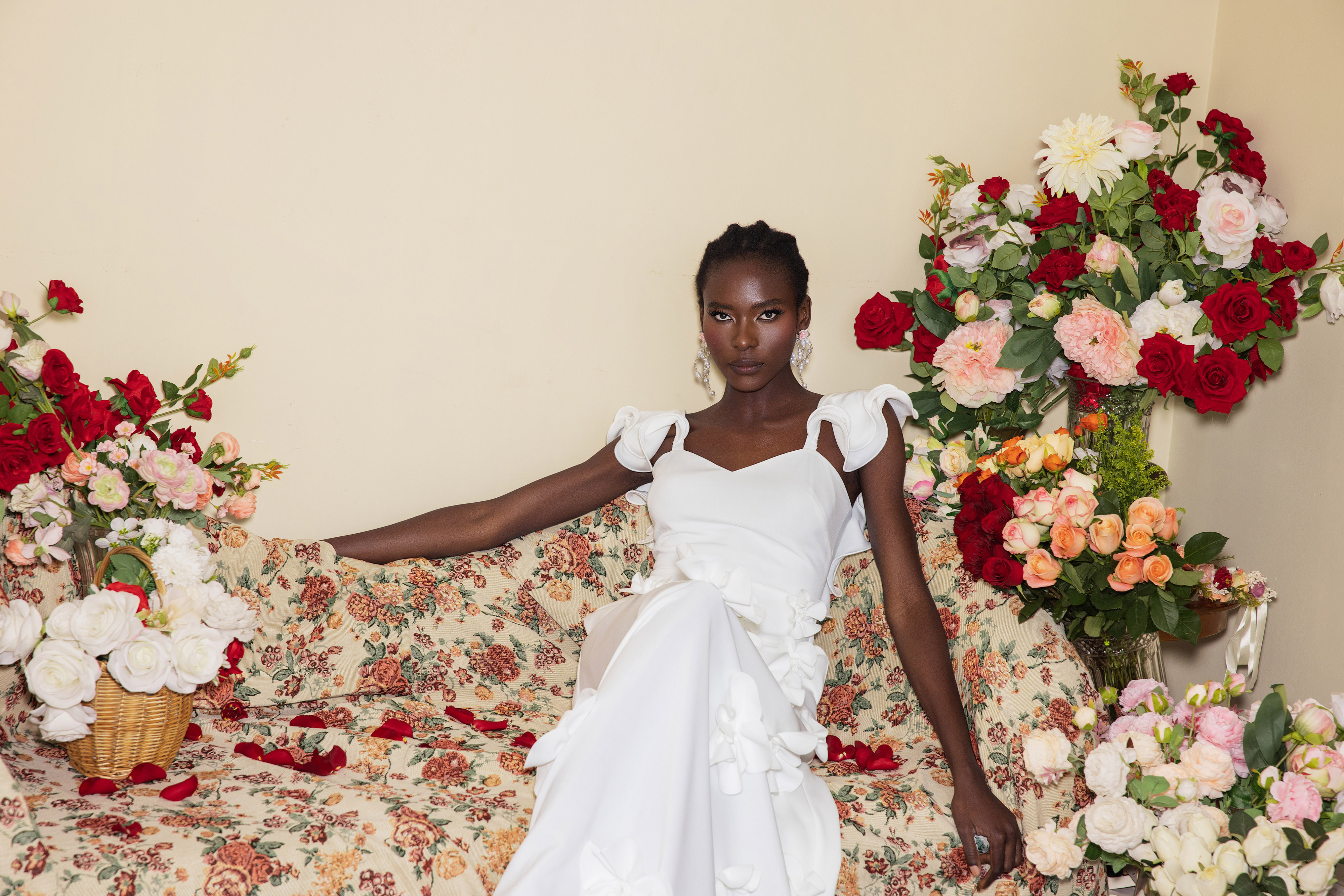 3D Flower Frill Sleeveless Maxi Dress