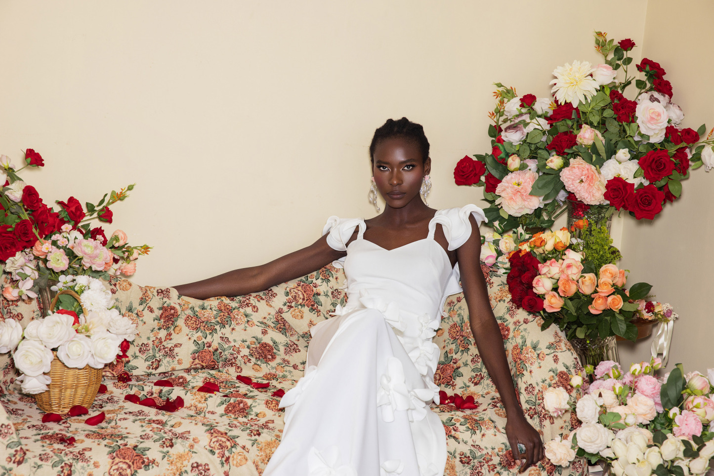 3D Flower Frill Sleeveless Maxi Dress