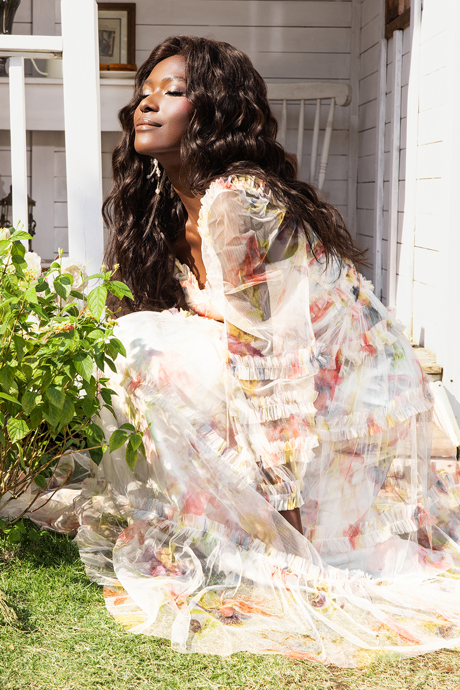 Floral Long Sleeve Ruffle Hem Maxi Dress Pink