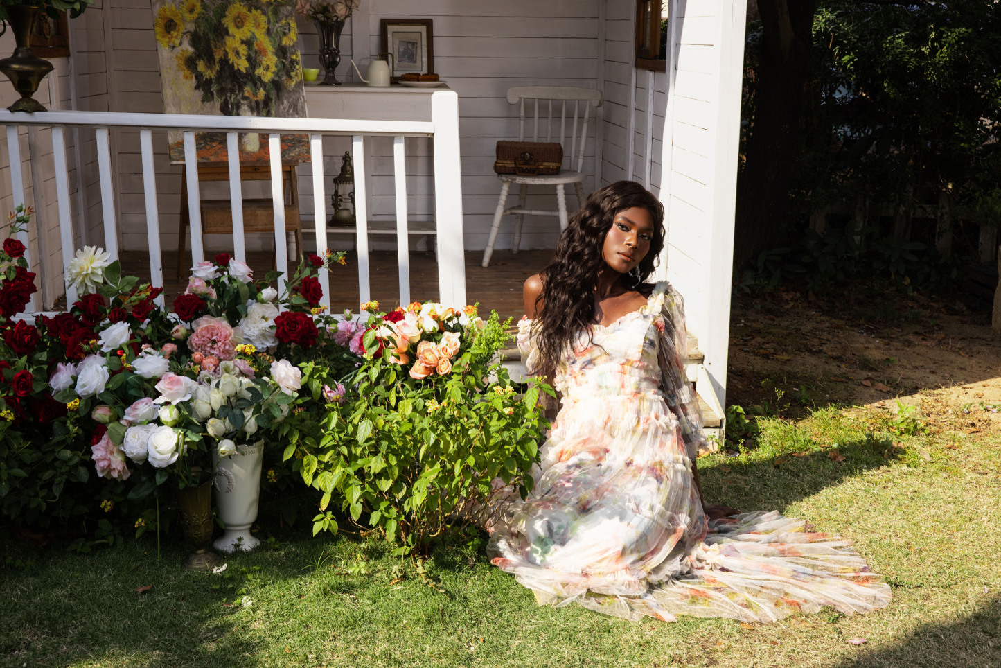 Floral Long Sleeve Ruffle Hem Maxi Dress Pink