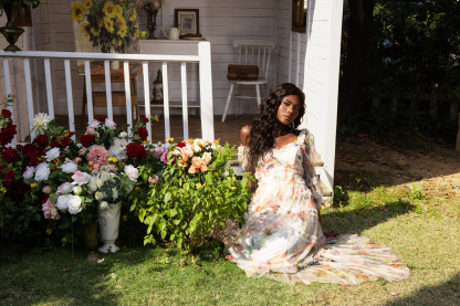 Floral Long Sleeve Ruffle Hem Maxi Dress Pink