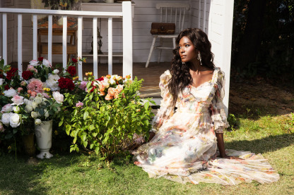 Floral Long Sleeve Ruffle Hem Maxi Dress Pink