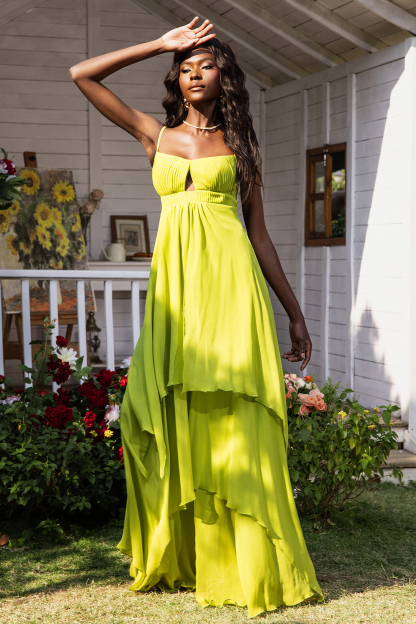 Solid Pleated Cut-Out Maxi Dress