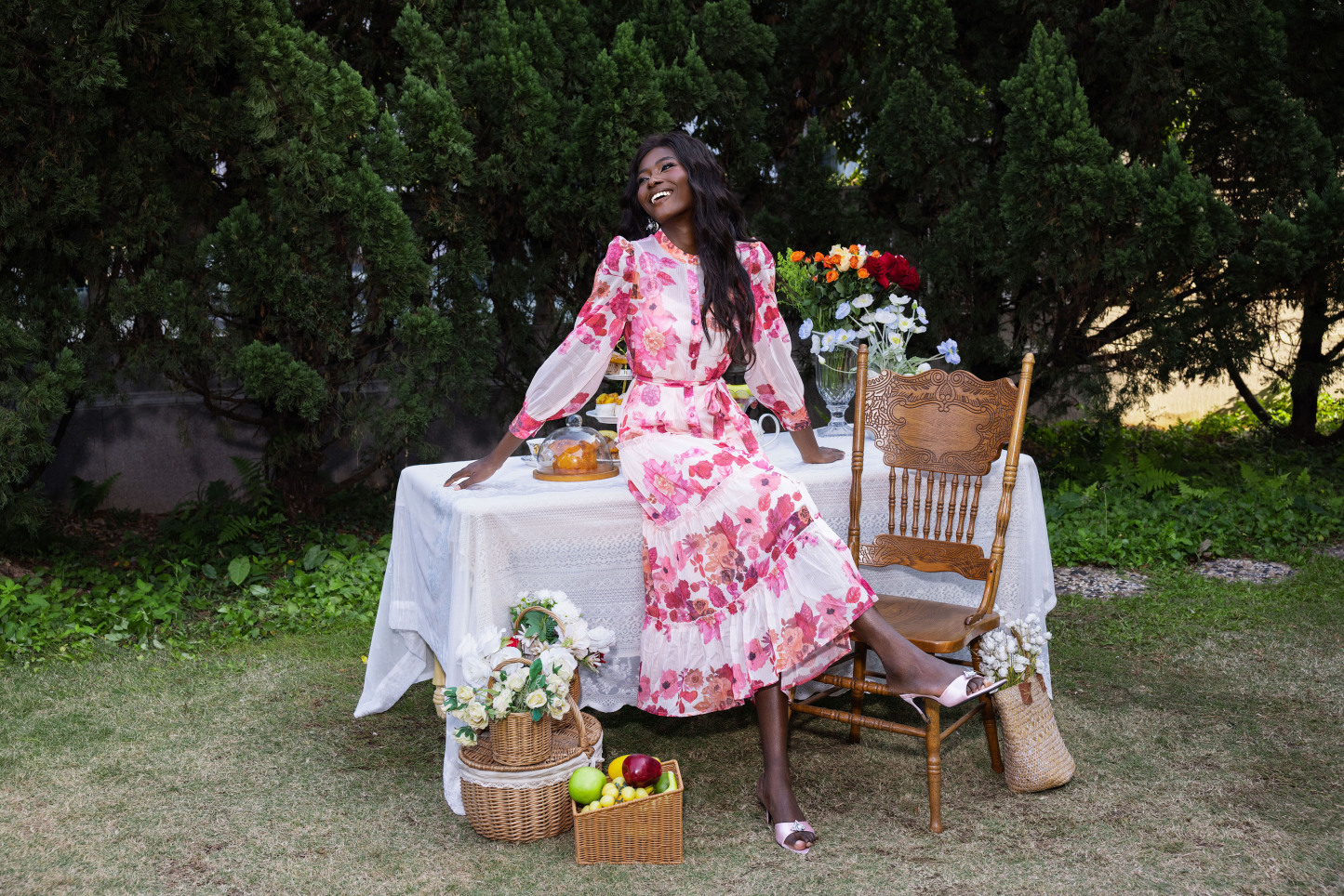 Floral Mid Sleeve Maxi Dress