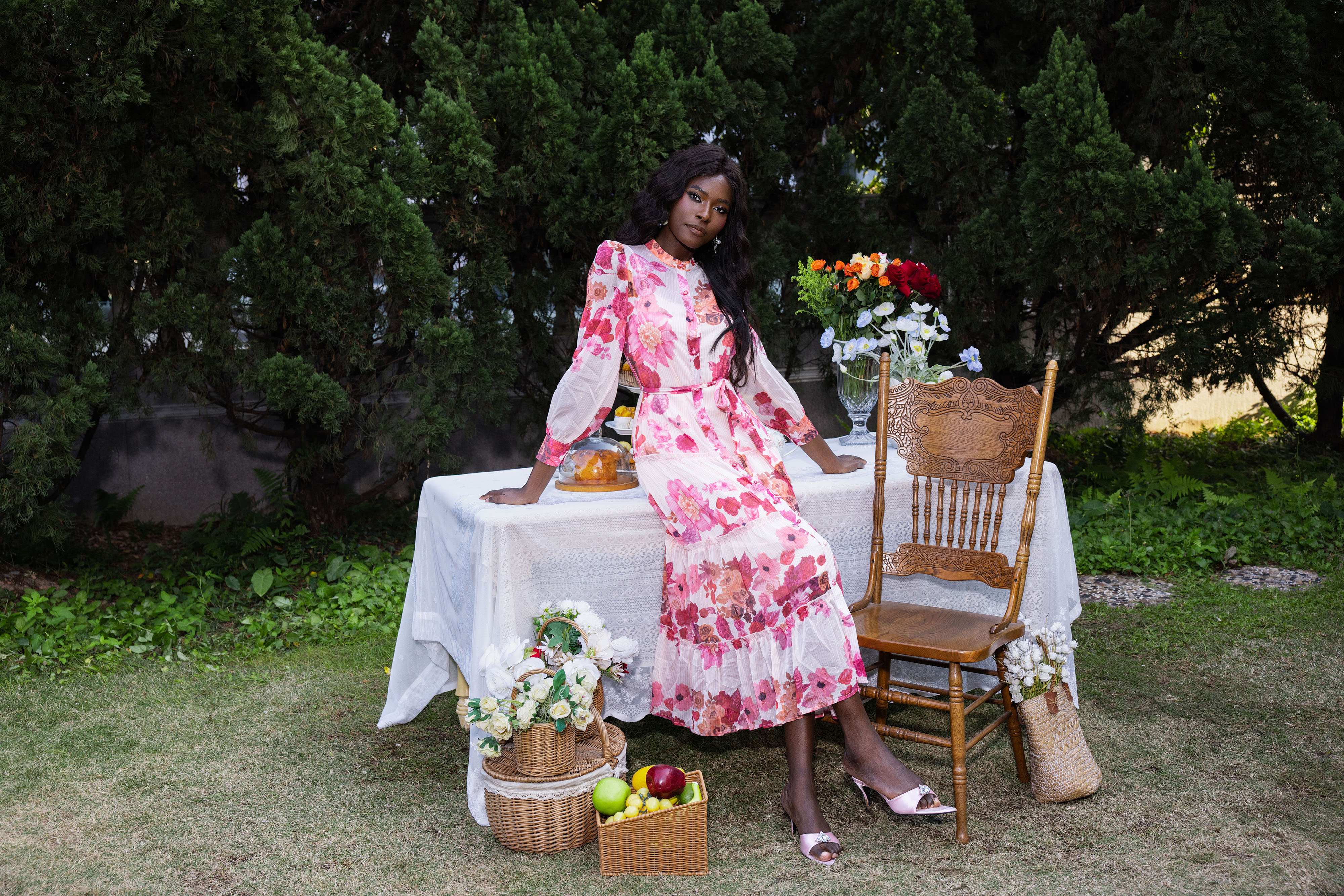 Floral Mid Sleeve Maxi Dress