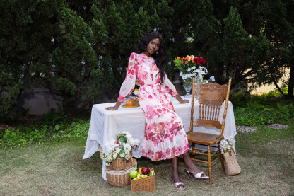 Floral Mid Sleeve Maxi Dress