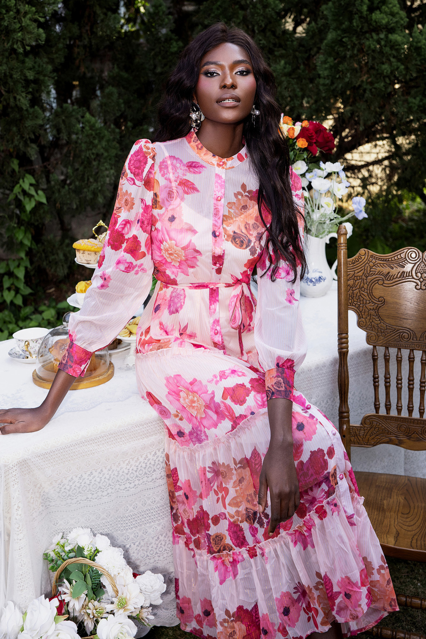 Floral Mid Sleeve Maxi Dress