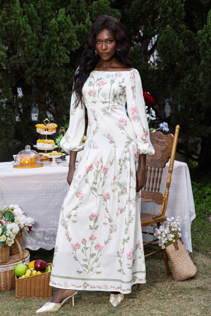 Floral Lantern Sleeve Off-Shoulder Maxi Dress