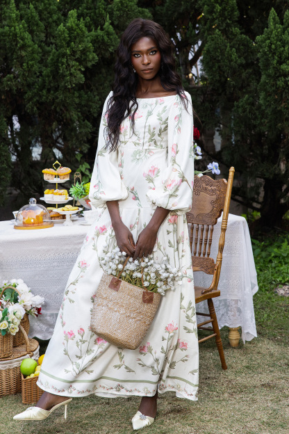 Floral Lantern Sleeve Off-Shoulder Maxi Dress