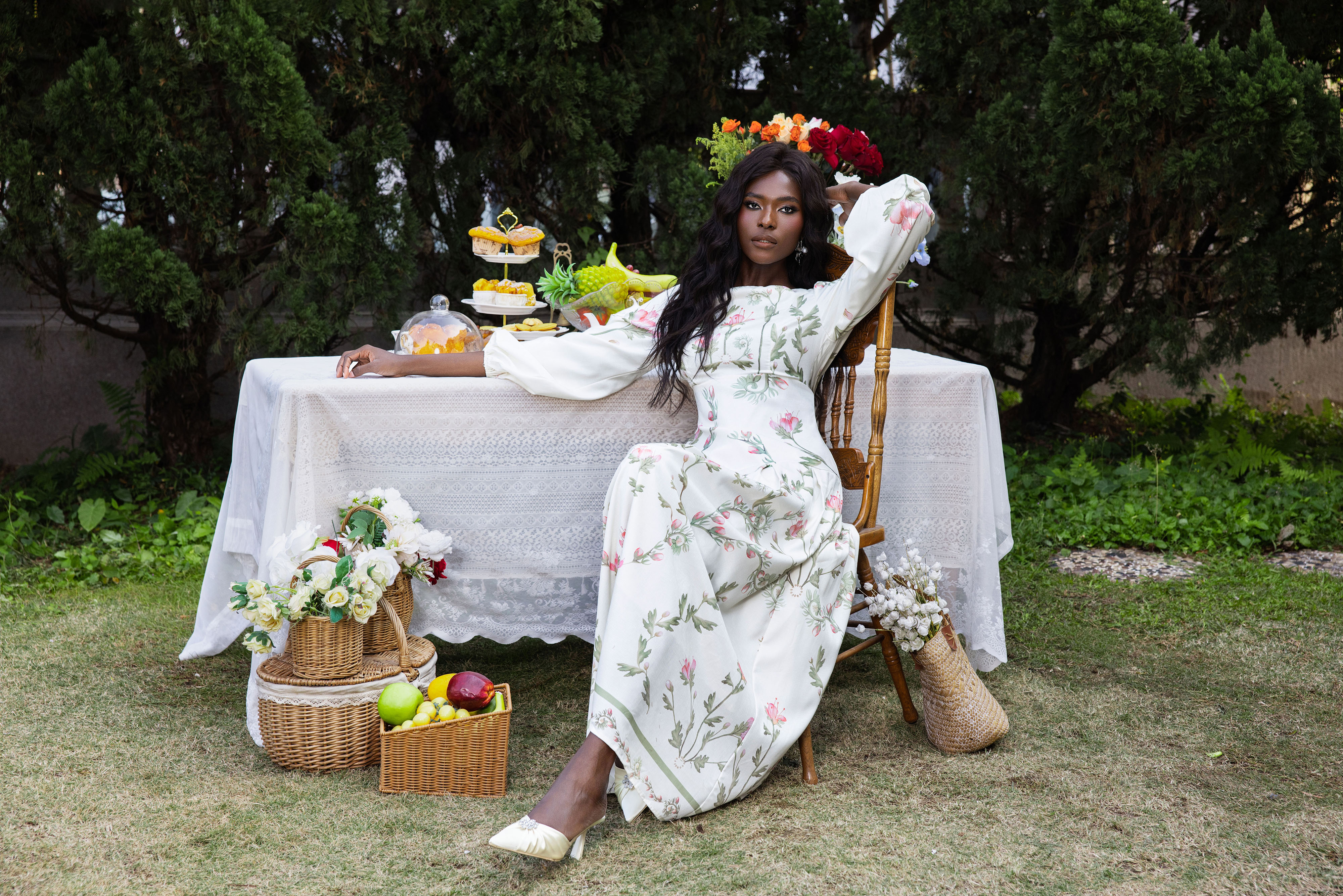 Floral Lantern Sleeve Off-Shoulder Maxi Dress