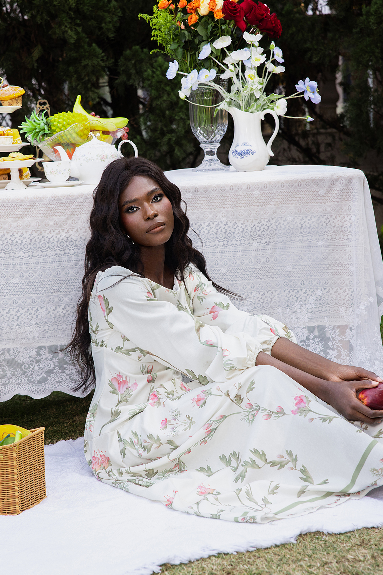 Floral Lantern Sleeve Off-Shoulder Maxi Dress