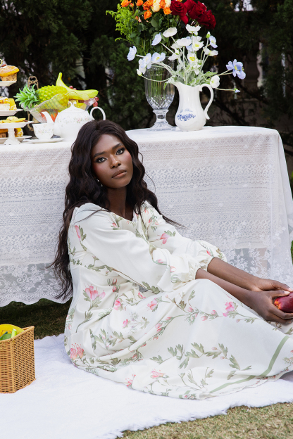 Floral Lantern Sleeve Off-Shoulder Maxi Dress