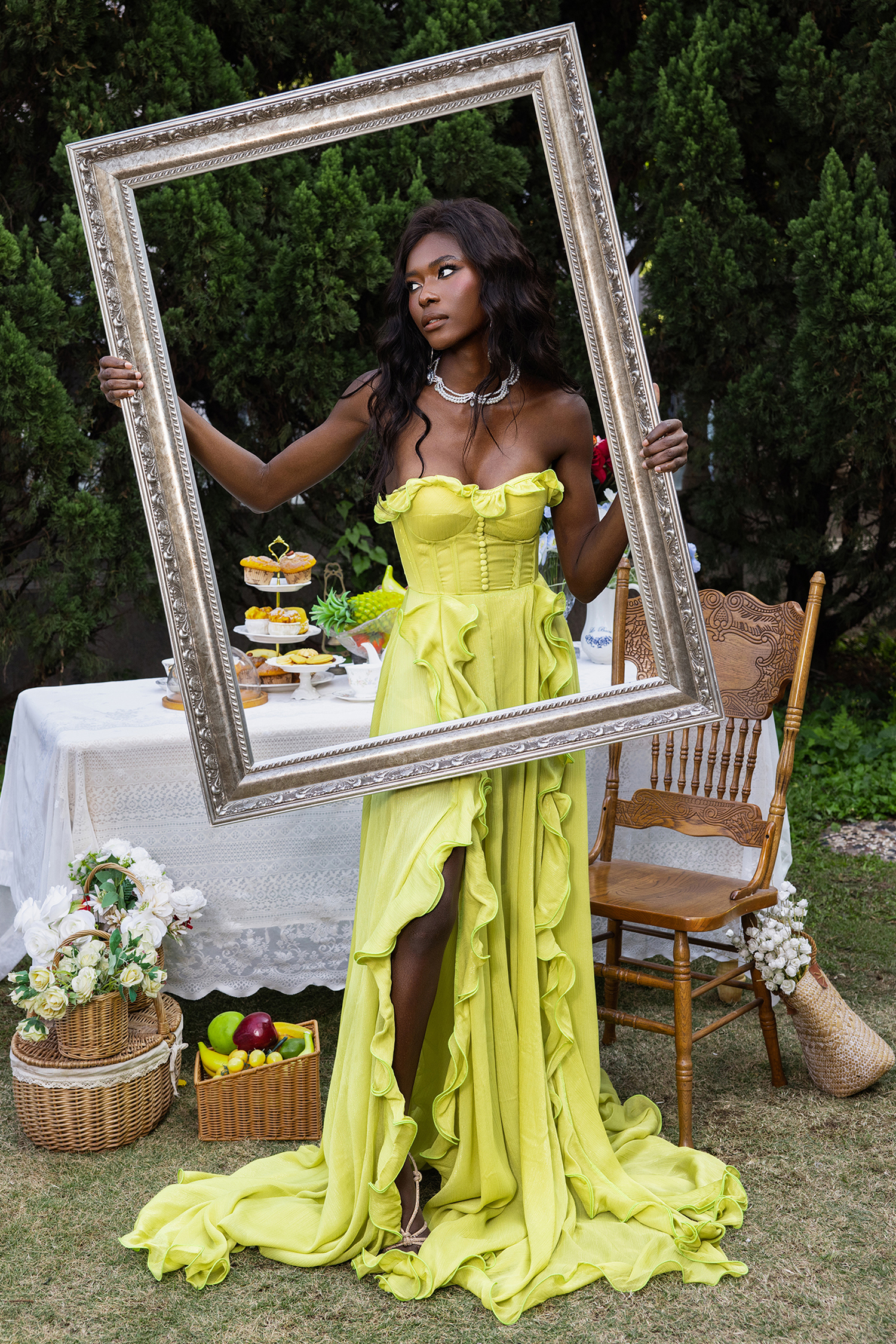 Solid Frill Sweetheart Neck Sleeveless Maxi Dress