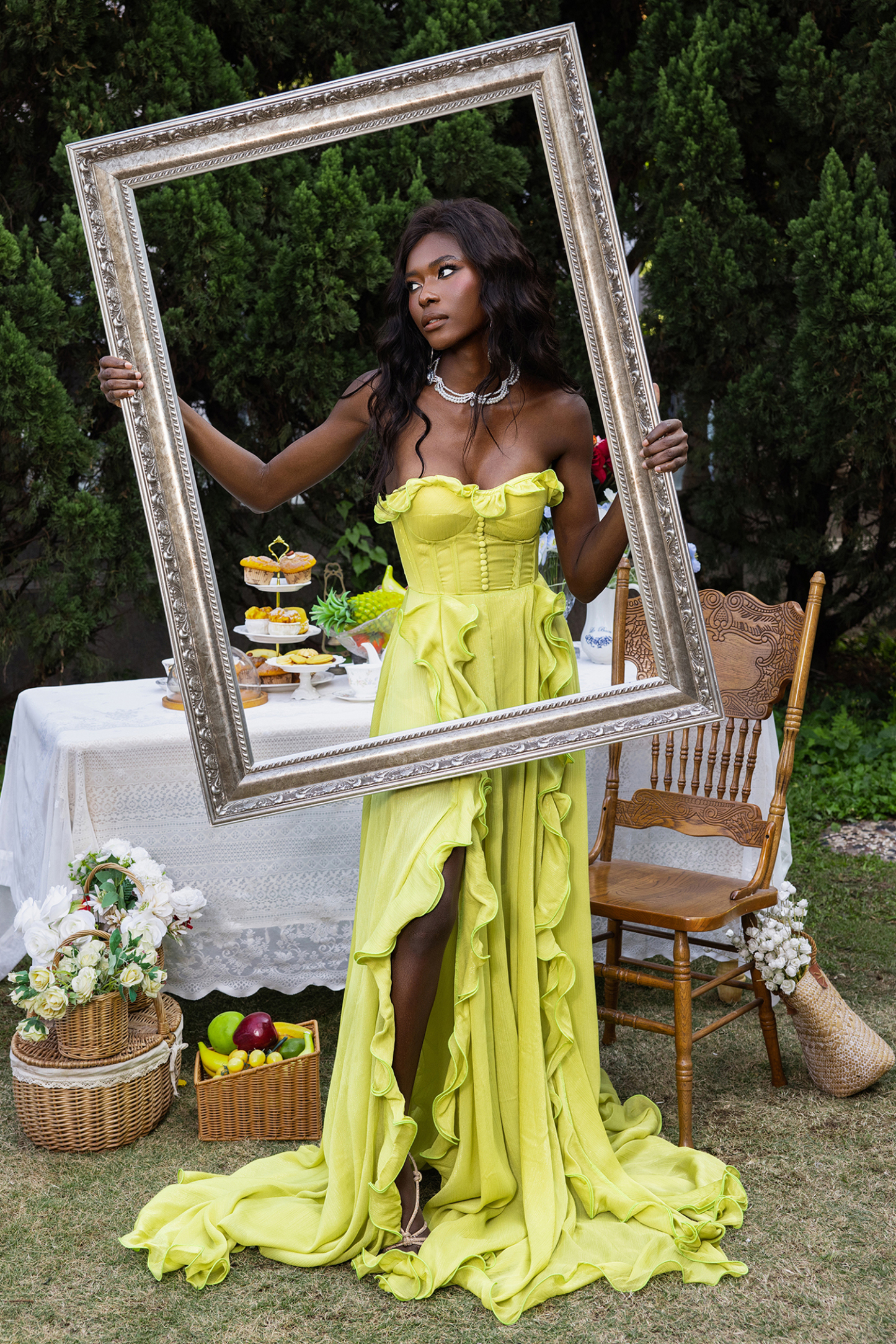 Solid Frill Sweetheart Neck Sleeveless Maxi Dress