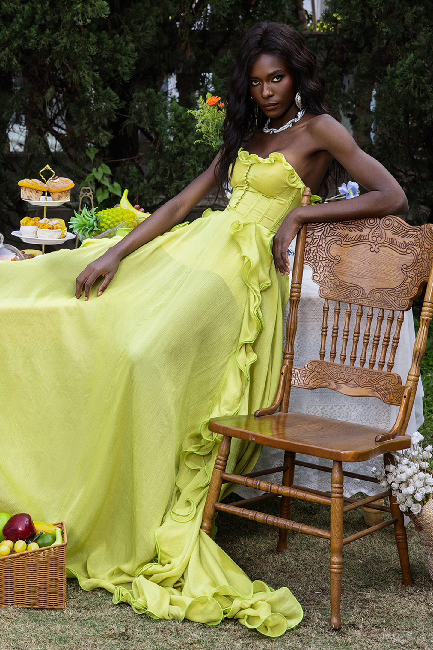 Solid Frill Sweetheart Neck Sleeveless Maxi Dress