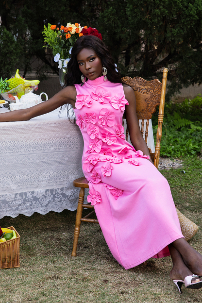 3D Floral High Neck Sleeveless Maxi Dress