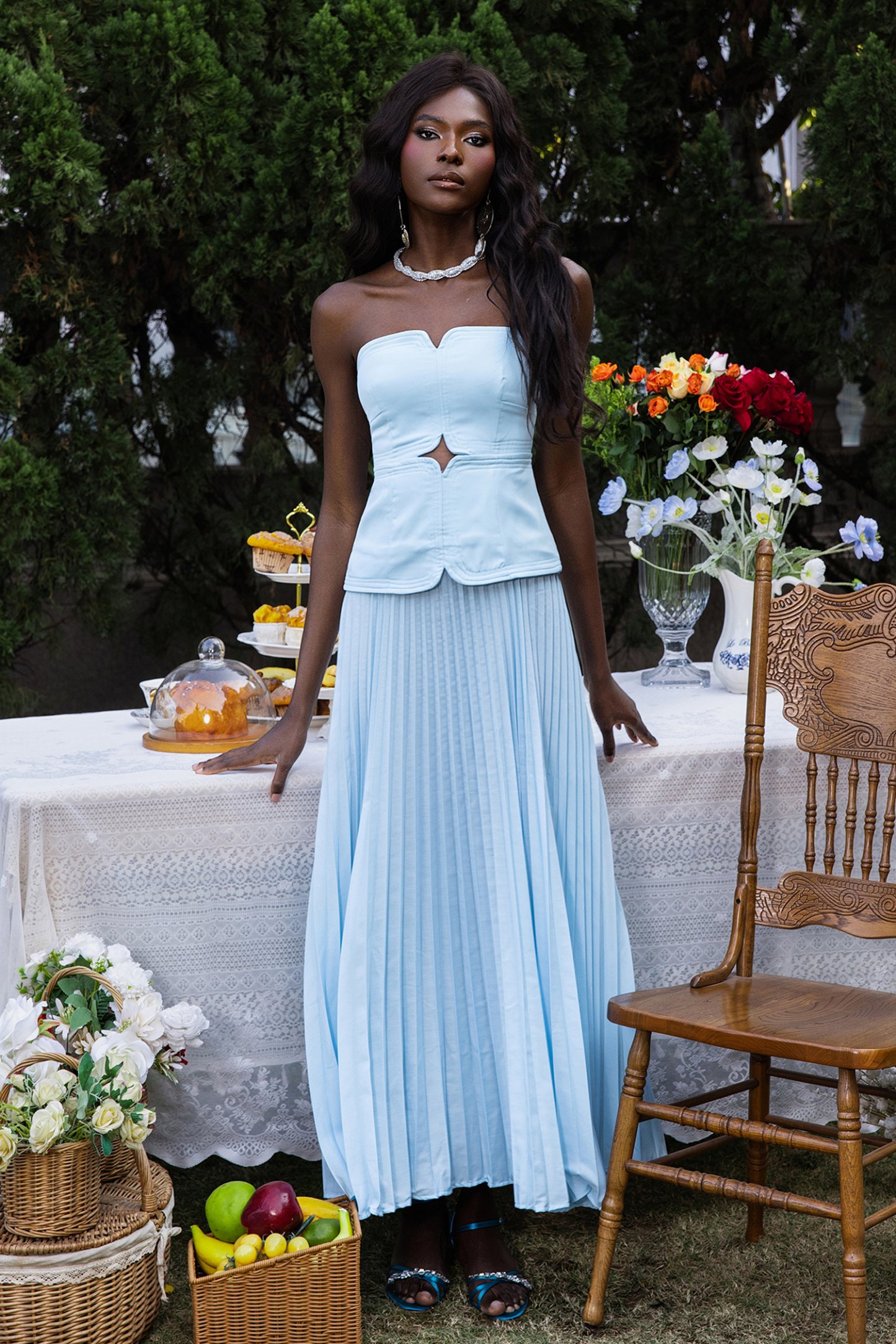 Sweetheart Neck Off-Shoulder Pleated Midi Dress