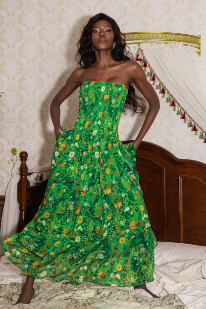 Smocking Strapless Tiered Maxi Dress