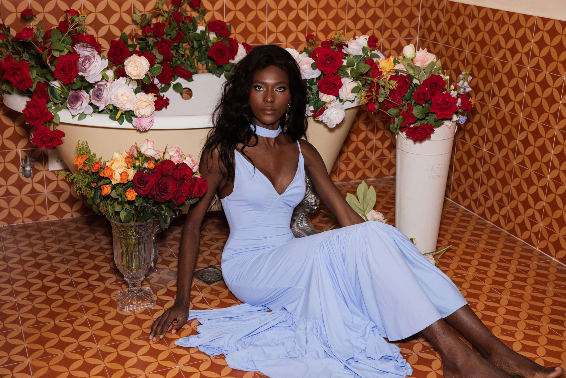 Frill Backless Slip Midi Dress