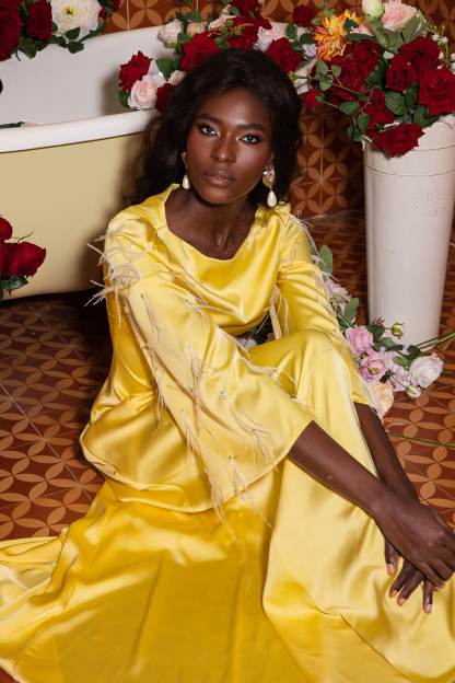 Solid Satin Rhinestone Maxi Dress