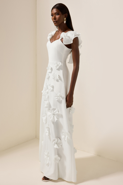 3D Flower Frill Sleeveless Maxi Dress