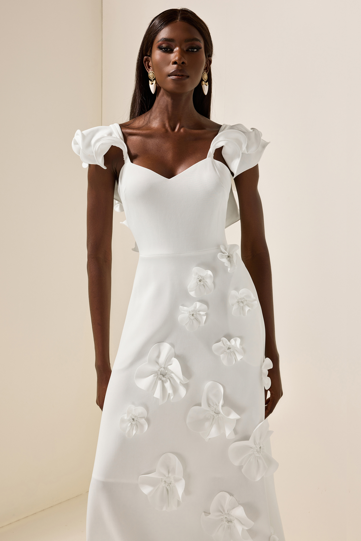 3D Flower Frill Sleeveless Maxi Dress