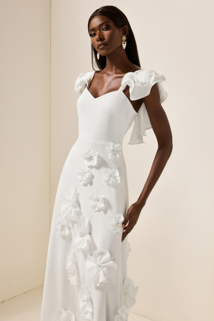 3D Flower Frill Sleeveless Maxi Dress