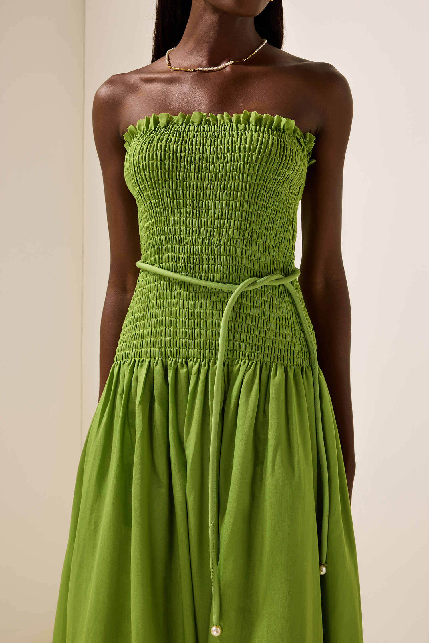 Solid Smocking Sleeveless Midi Dress