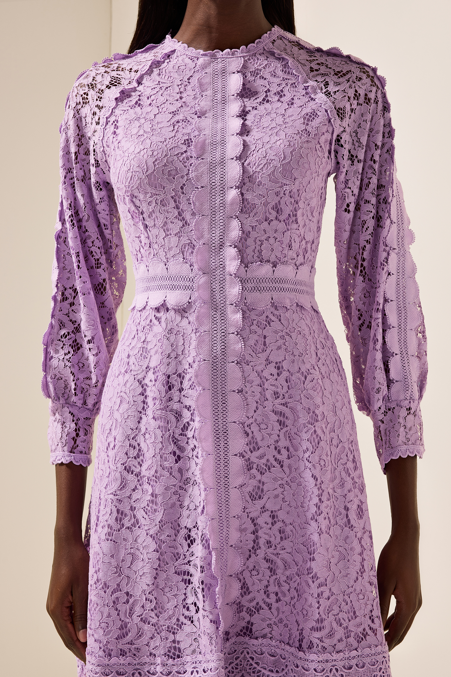 Solid Embroidered Frill Midi Dress